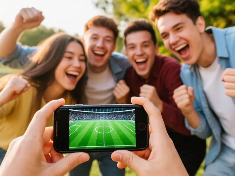 球迷使用手机观看赛事直播